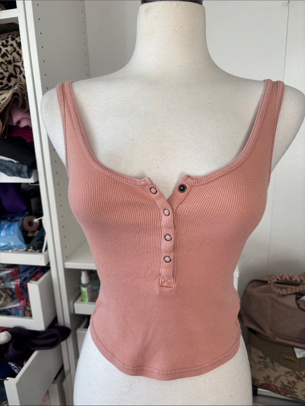 wild fable Ribbed Henley Tank in Dusty Pink